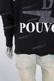 Black digital print raw hem hoodie