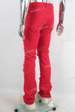 Red embroidered straight boot cut jeans
