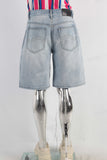 Blue patchwork denim shorts