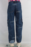 Blue patchwork cargo straight jeans