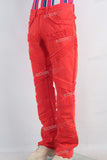 Red damaged boot cut jeans
