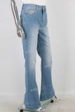 Blue flare patchwork jeans women