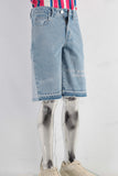 Blue embroidered boot cut shorts