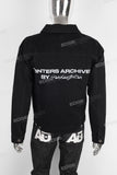 Black screen print denim jacket