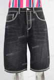 Black acid washed digital print shorts