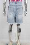 Blue digital print boot cut short