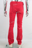 Red embroidered straight boot cut jeans