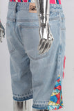 Blue embroidered boot cut shorts