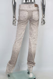Yellow digital print stack zip up jeans women