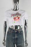 White digital print rhinestone t shirt women