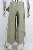 Green patchwork cargo straight jeans