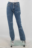 Blue digital print straight jeans women