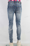 Damaged embroidered patchwork skinny jeans
