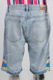 Blue embroidered boot cut shorts