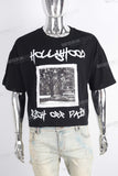 Black digital print patchwork t shirt