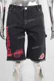 Black digital print patchwork boot cut jeans
