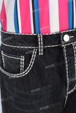 Black acid washed digital print shorts