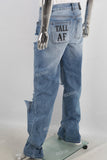 Blue straight damage digital print jeans