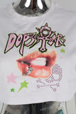 White digital print rhinestone t shirt women