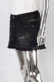 Black rhinestone patchwork boot cut skirt