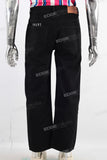 Black embroidered straight jeans