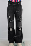 Black wide leg damaged boot cut jeans