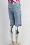 Blue embroidered boot cut shorts