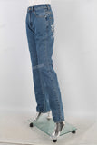 Blue digital print straight jeans women