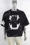 Black digital print paint splatters t shirt