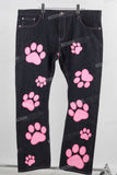 Dark blue digital print straight jeans