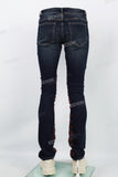 Dark Blue Brown Gothic Embroidered Skinny Jeans