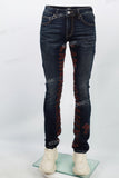 Dark Blue Brown Gothic Embroidered Skinny Jeans