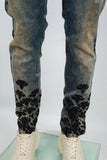 Blue Distressed Washed Embroidered Skinny Jeans