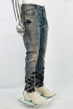Blue Distressed Washed Embroidered Skinny Jeans