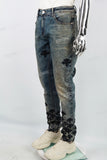 Blue Distressed Washed Embroidered Skinny Jeans