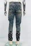 Blue Distressed Washed Embroidered Skinny Jeans