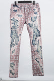 Cashew flower gauze thread cut distressed blue jeans