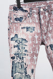 Cashew flower gauze thread cut distressed blue jeans