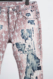 Cashew flower gauze thread cut distressed blue jeans