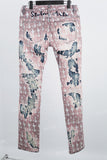 Cashew flower gauze thread cut distressed blue jeans