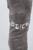 Men's Printed Gray Denim Cargo Pants