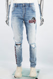 Men's Printed Blue Cut SkinnyJeans