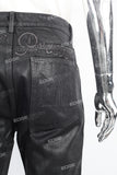 Men's Black Zip Embroidered Waxed Jeans