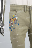 Men's washed green splash paint embroidered workwear flared pants