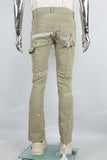 Men's washed green splash paint embroidered workwear flared pants
