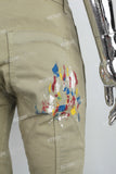 Men's washed green splash paint embroidered workwear flared pants