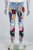 Men's Blue Towel Embroidered Skinny Jeans