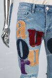 Men's Blue Towel Embroidered Skinny Jeans