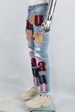 Men's Blue Towel Embroidered Skinny Jeans