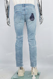 Men's Blue Towel Embroidered Skinny Jeans